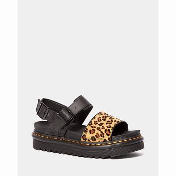 Dr Martens Voss Animal Print Kožené Strap - Cierne/ Leopard Sandale Damske, DR0396